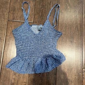 Splotchy printed blue v neck tank-top